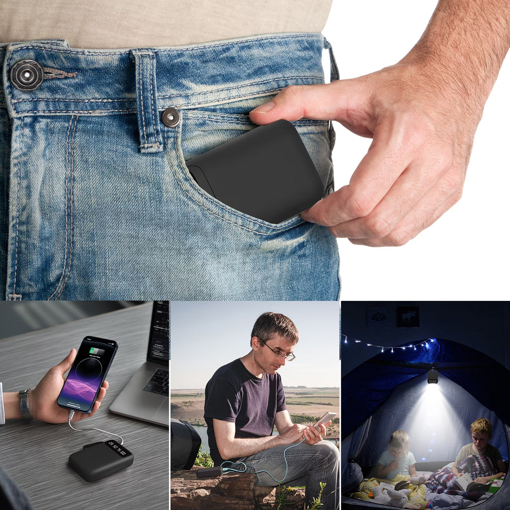 10000Mah Power Bank Portable Charger with Cables, USB Battery Pack Compatible for Iphone & Android Cell Phones, Black