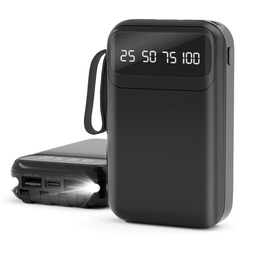 10000Mah Power Bank Portable Charger with Cables, USB Battery Pack Compatible for Iphone & Android Cell Phones, Black