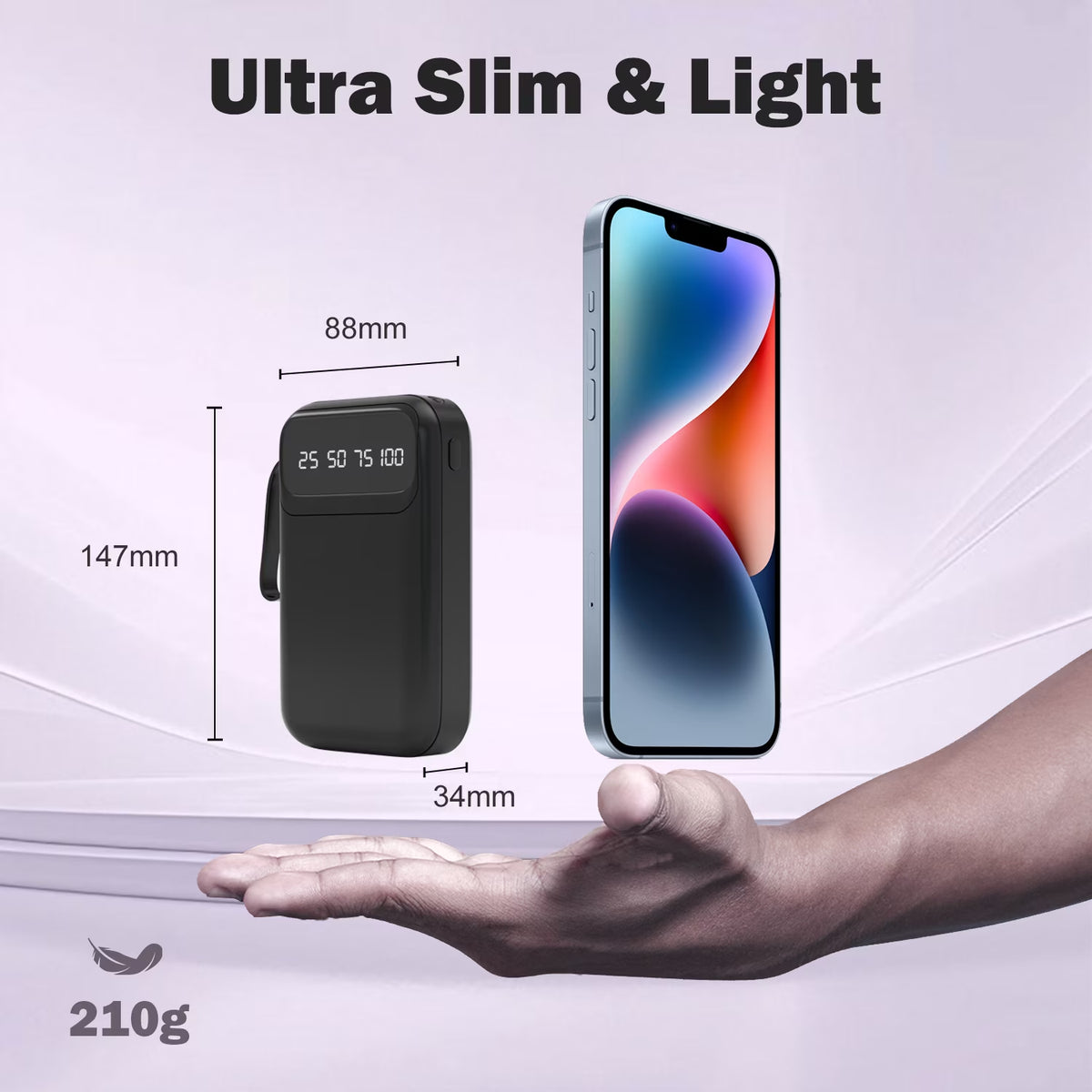 10000Mah Power Bank Portable Charger with Cables, USB Battery Pack Compatible for Iphone & Android Cell Phones, Black
