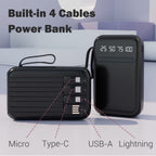 10000Mah Power Bank Portable Charger with Cables, USB Battery Pack Compatible for Iphone & Android Cell Phones, Black