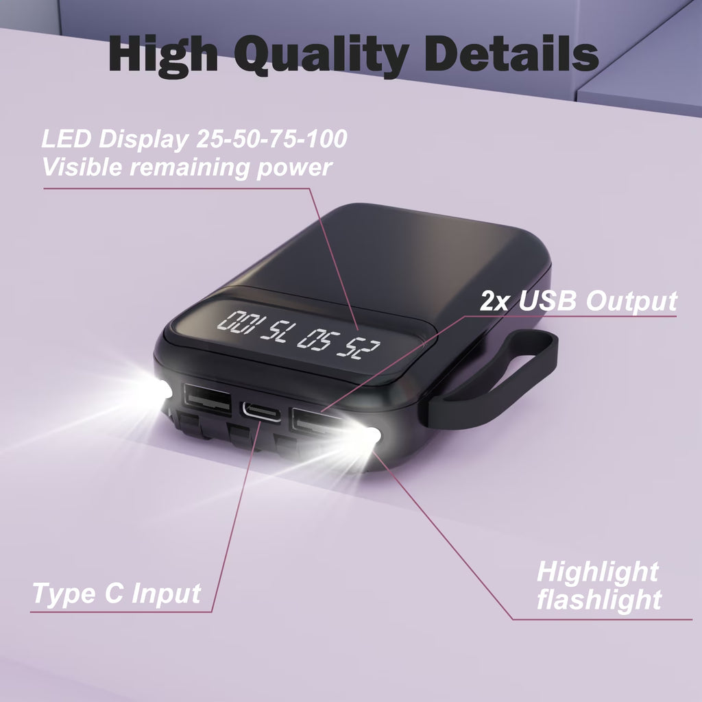 10000Mah Power Bank Portable Charger with Cables, USB Battery Pack Compatible for Iphone & Android Cell Phones, Black